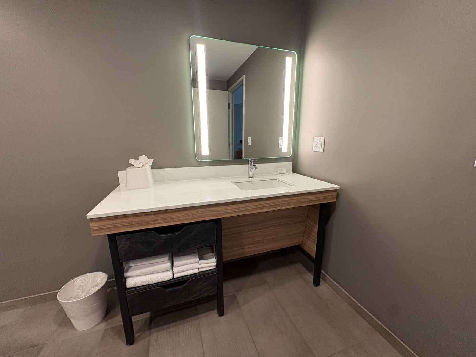 LivSmart Studios Columbia bathroom vanity and mirror installation